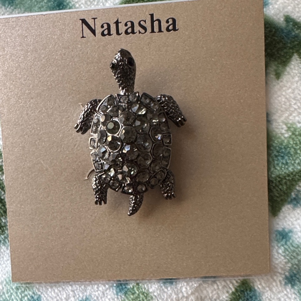 Natasha Couture Sparkling Silver Turtle Brooch